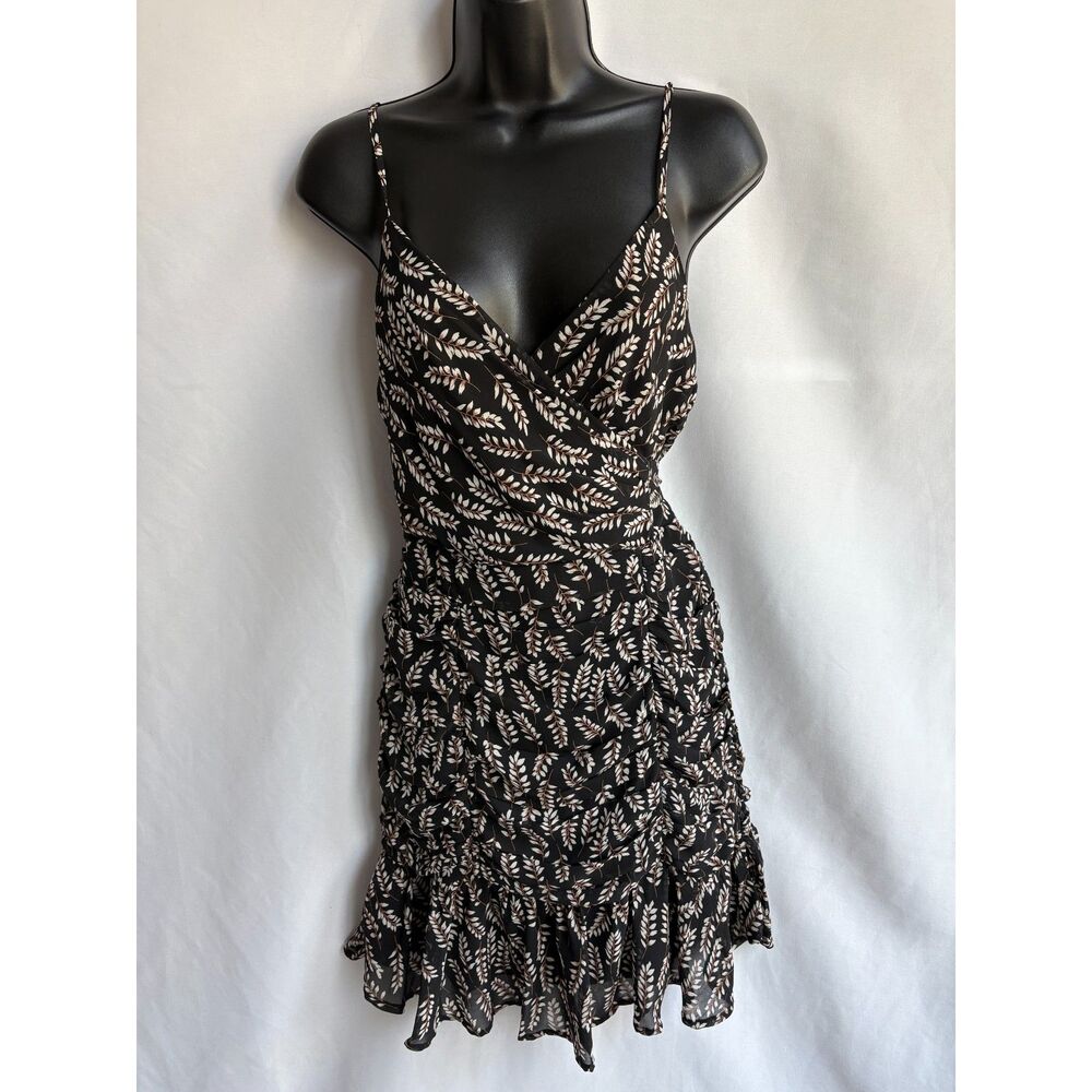 French Kiss Floral Ruffle Hem Belted Mini Dress Black Size M Romantic Prairie